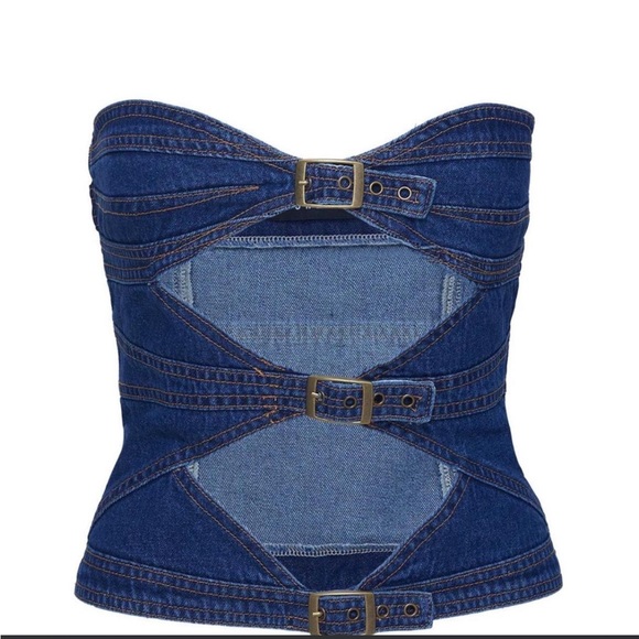 Princess Polly Tops - Princess Polly Lioness blue denim cut out corset top